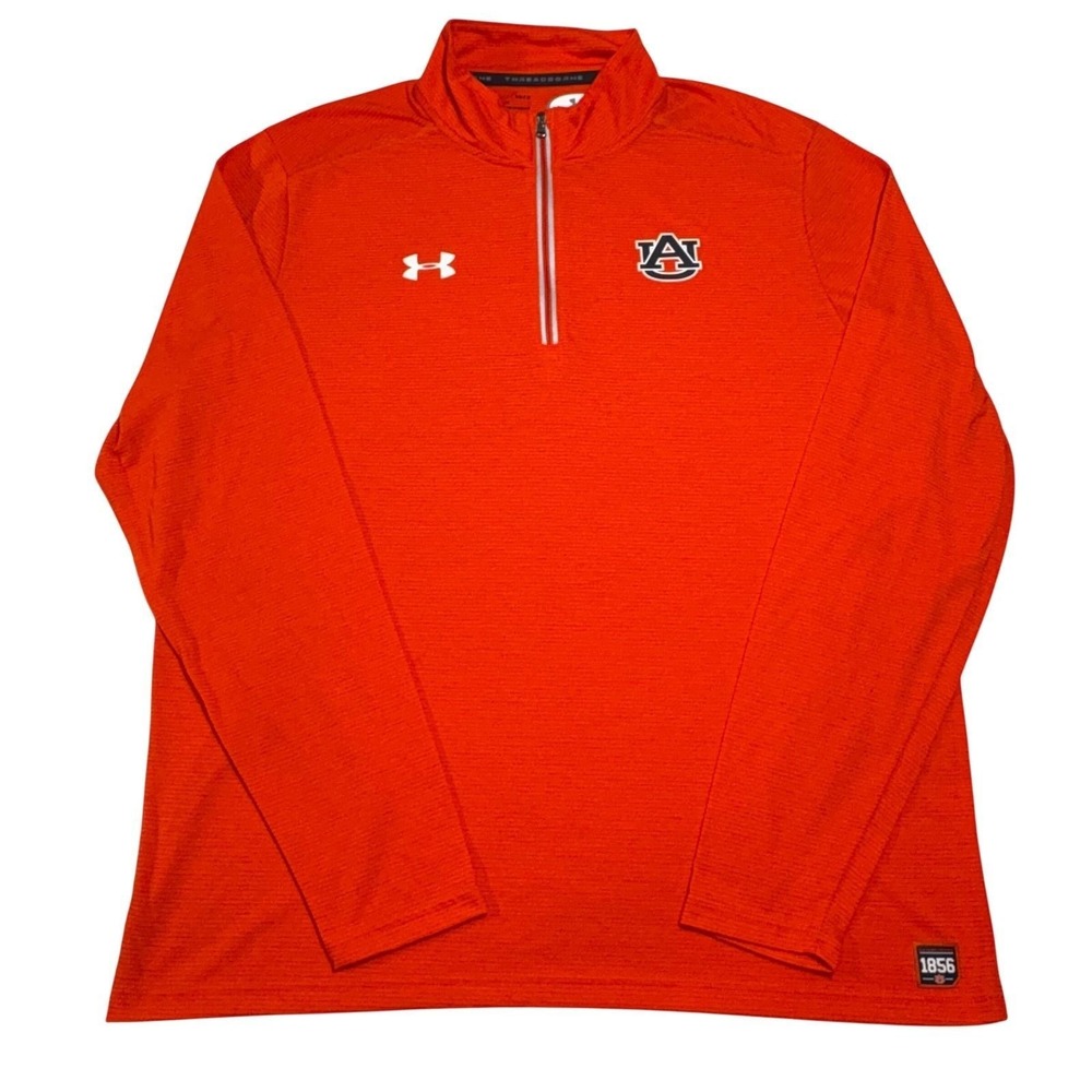 Under Armour Auburn Tigers Pullover Mens L Orange 1/4 Zip Threadborne HeatGear